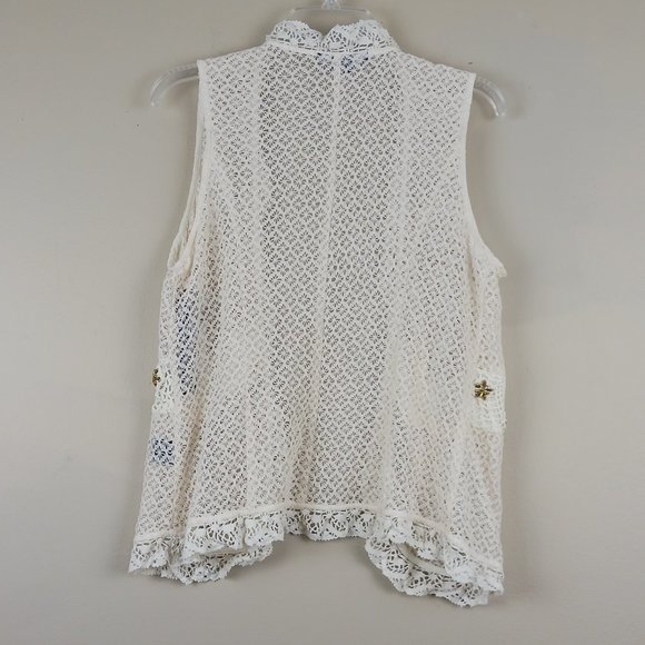 E by ECI| NWT Coastal Beachy Crochet Beaded Sheer Sleeveless Vest Cardigan Sz 14 - Picture 7 of 10